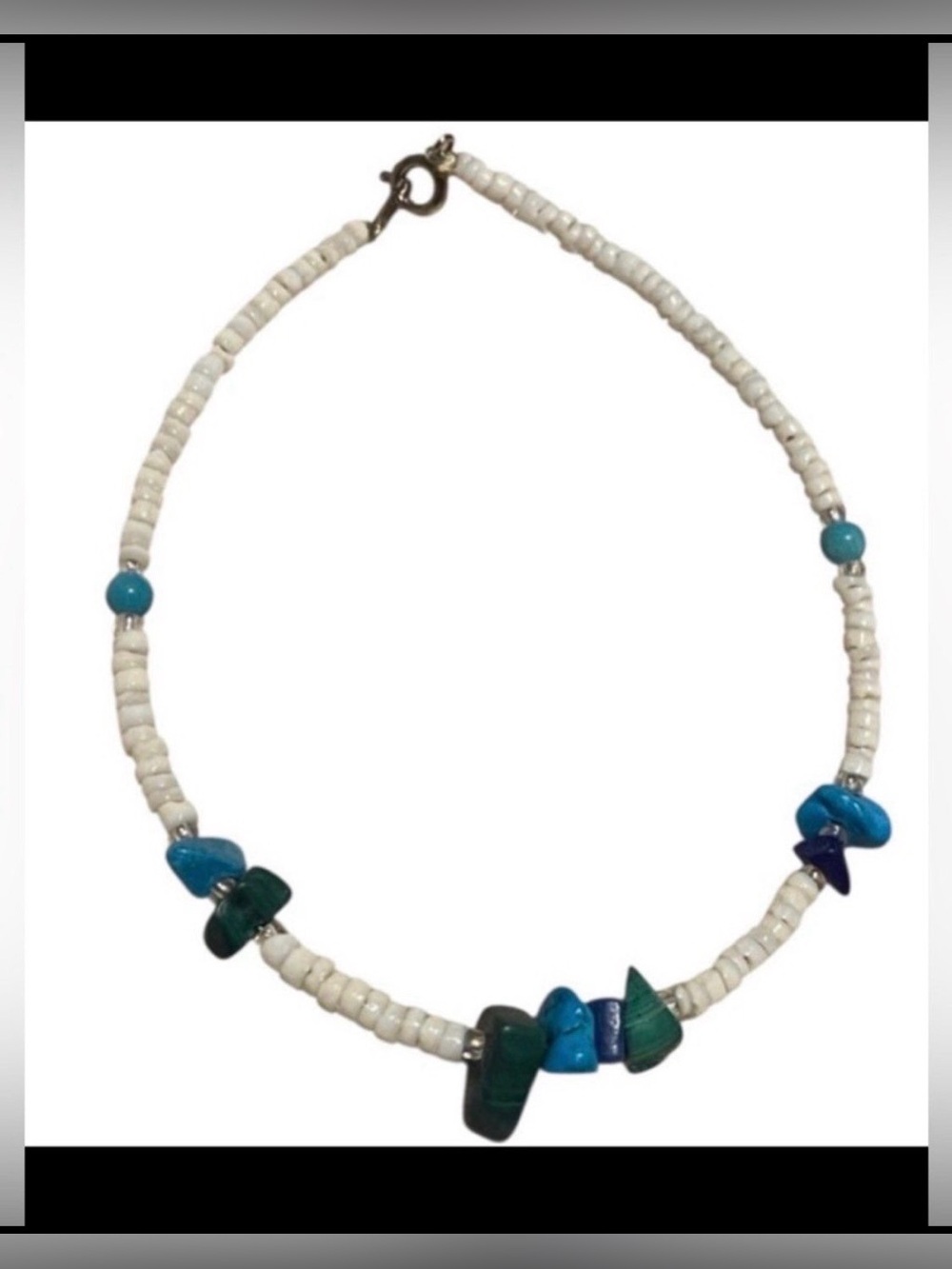 Turquoise, Malachite, Lapis Chip & Seed Bead Bracelet #7492